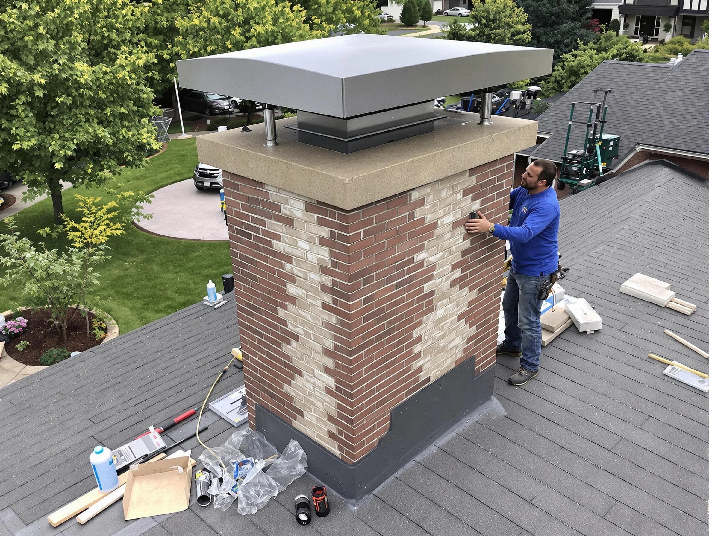 Kearns Chimney Sweep team working on a custom chimney remodel in Kearns, UT