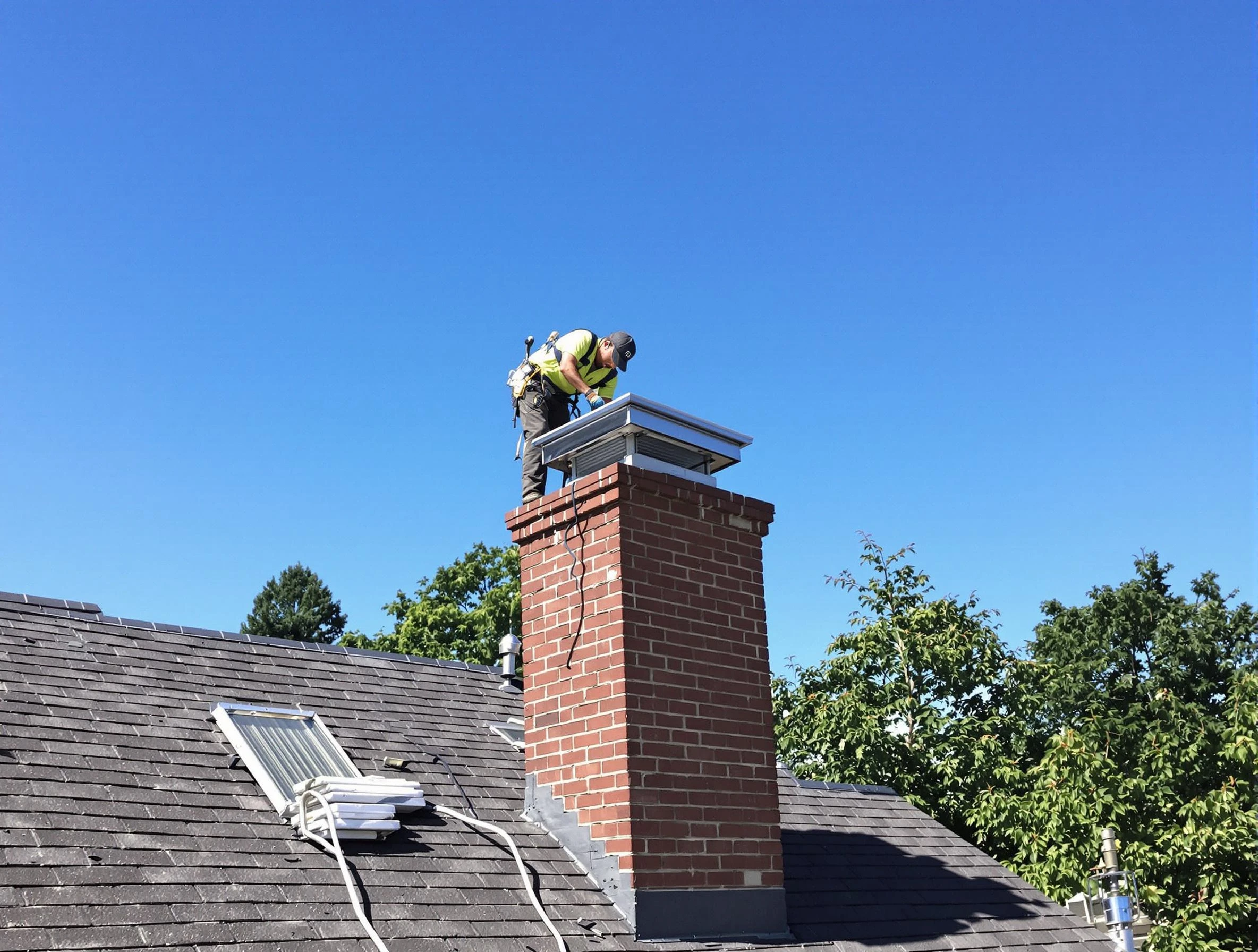 Kearns Chimney Sweep technician measuring a chimney cap in Kearns, UT
