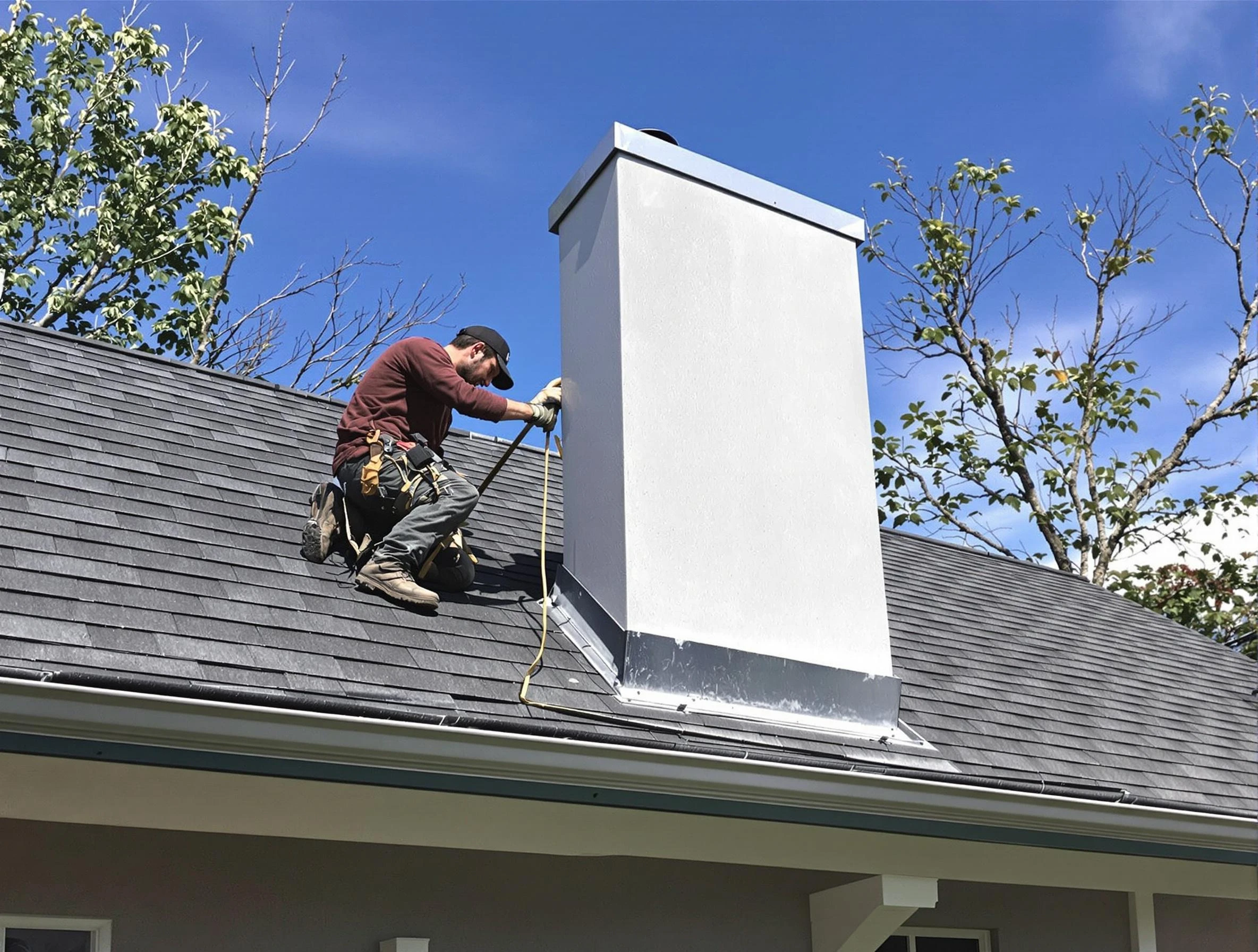 Kearns Chimney Sweep team member finishing chimney construction in Kearns, UT