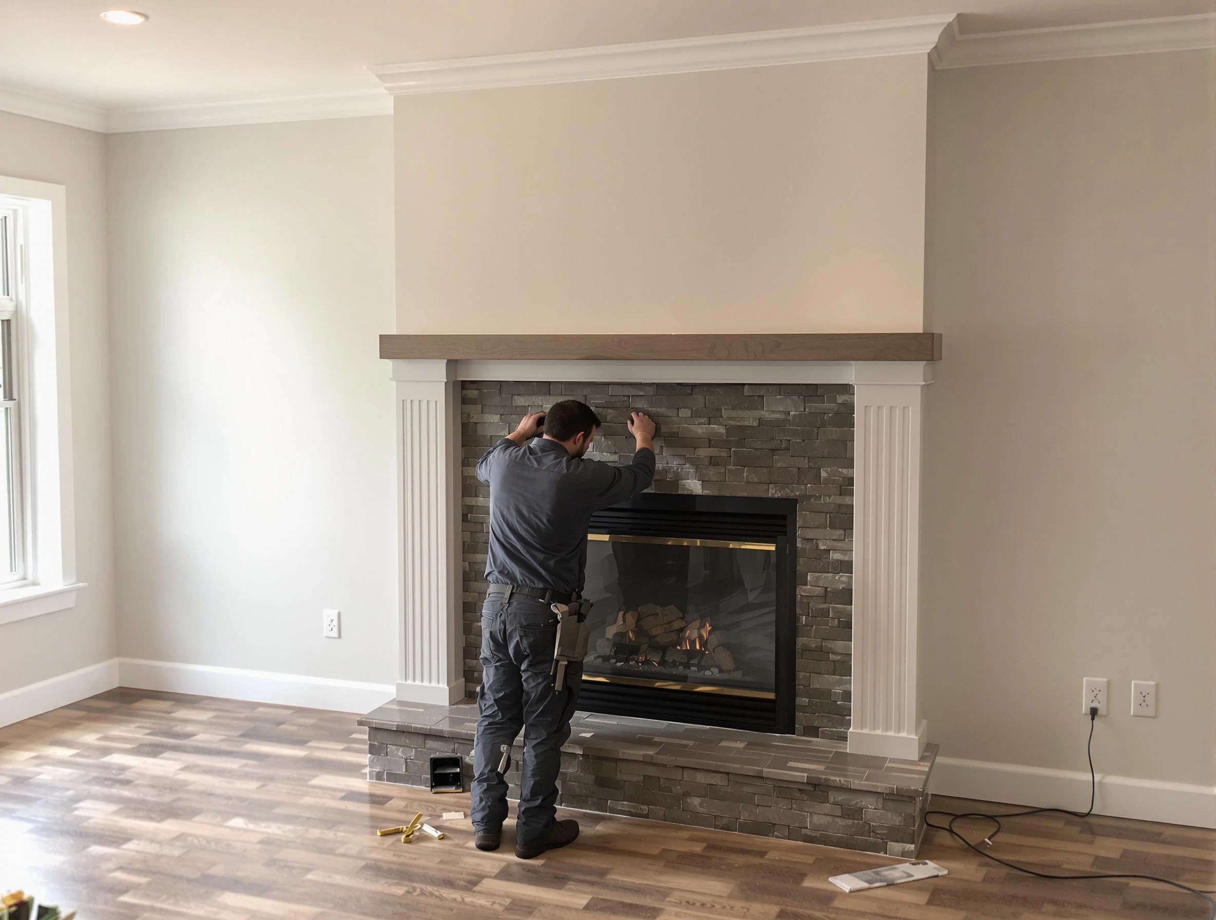 Kearns Chimney Sweep finishing a custom fireplace install in Kearns, UT
